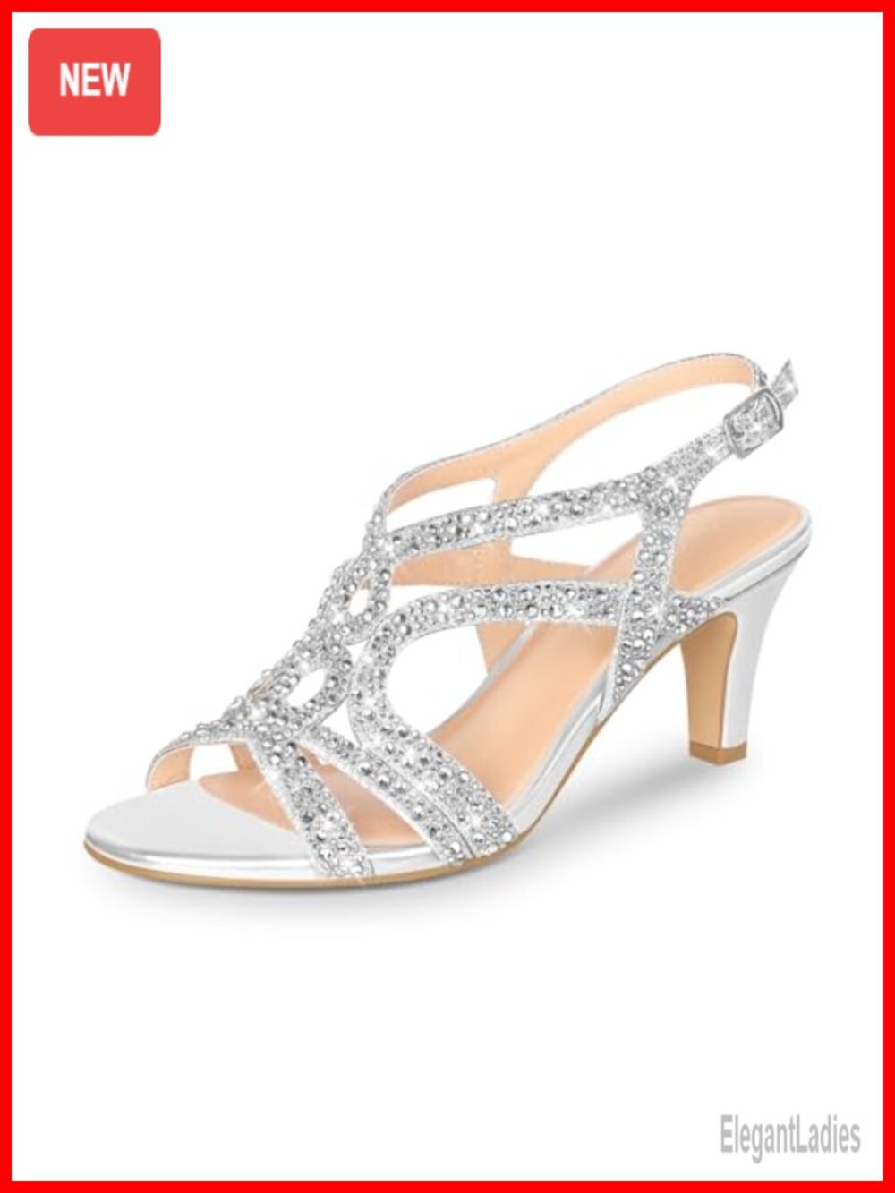 Amelia Rhinestone Slingback Open Toe High Heel Sandals Wedding Formal